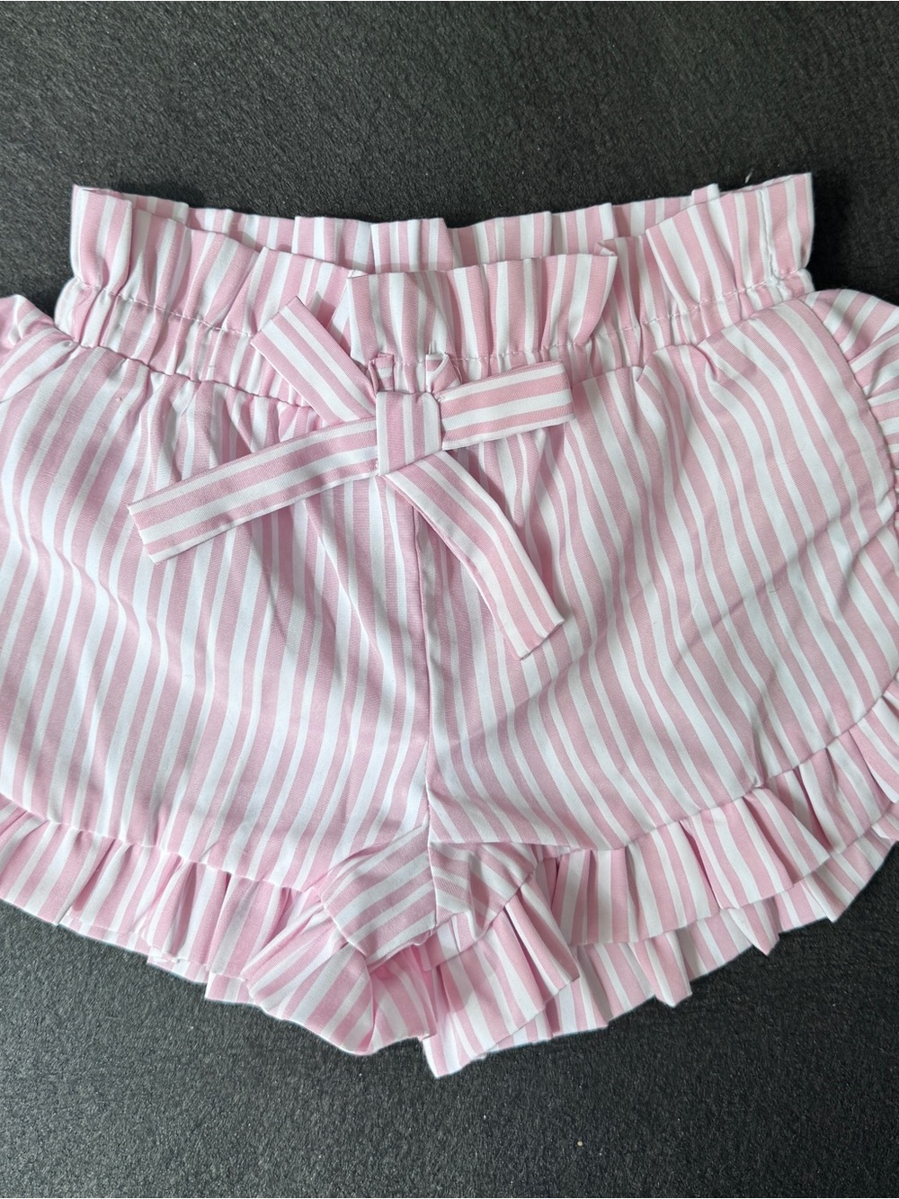 Habitual Pink and White Striped High-Waist Ruffle Shorts with Bow